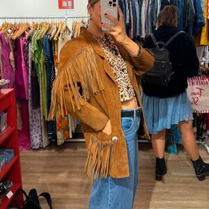 vintage suede leather fringe jacket